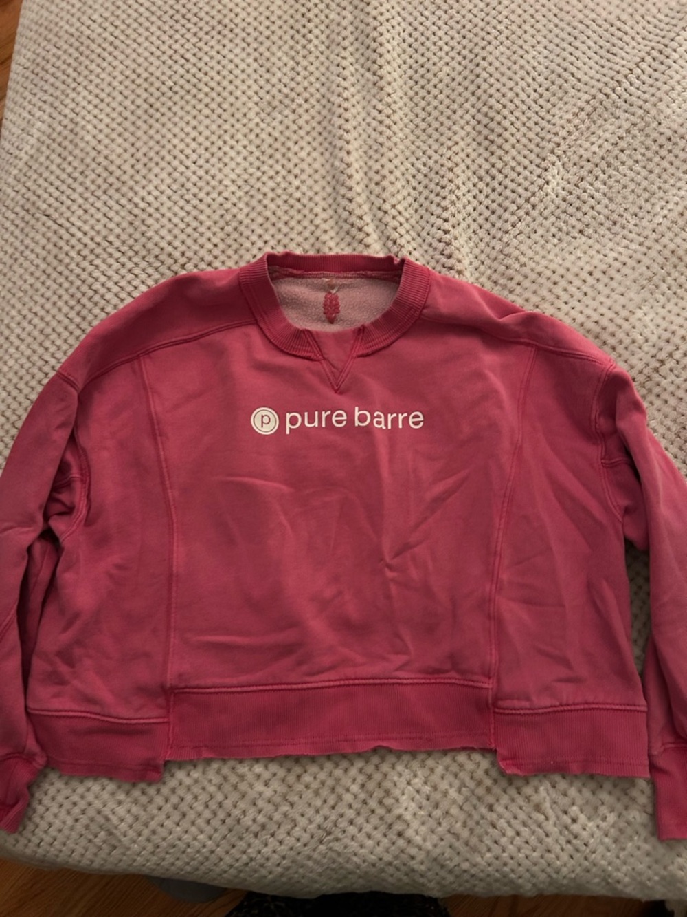 Pure Barre Logo Cropped Sweatshirt in dark Rose Pink free people